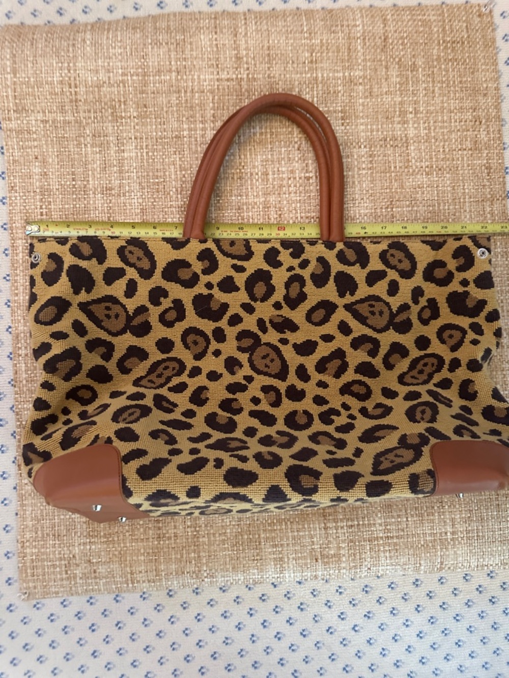 Leopard Print Needlepoint Leather Tote Bag By Stubbs & Woodson Palm Beach - Picture 7 of 8